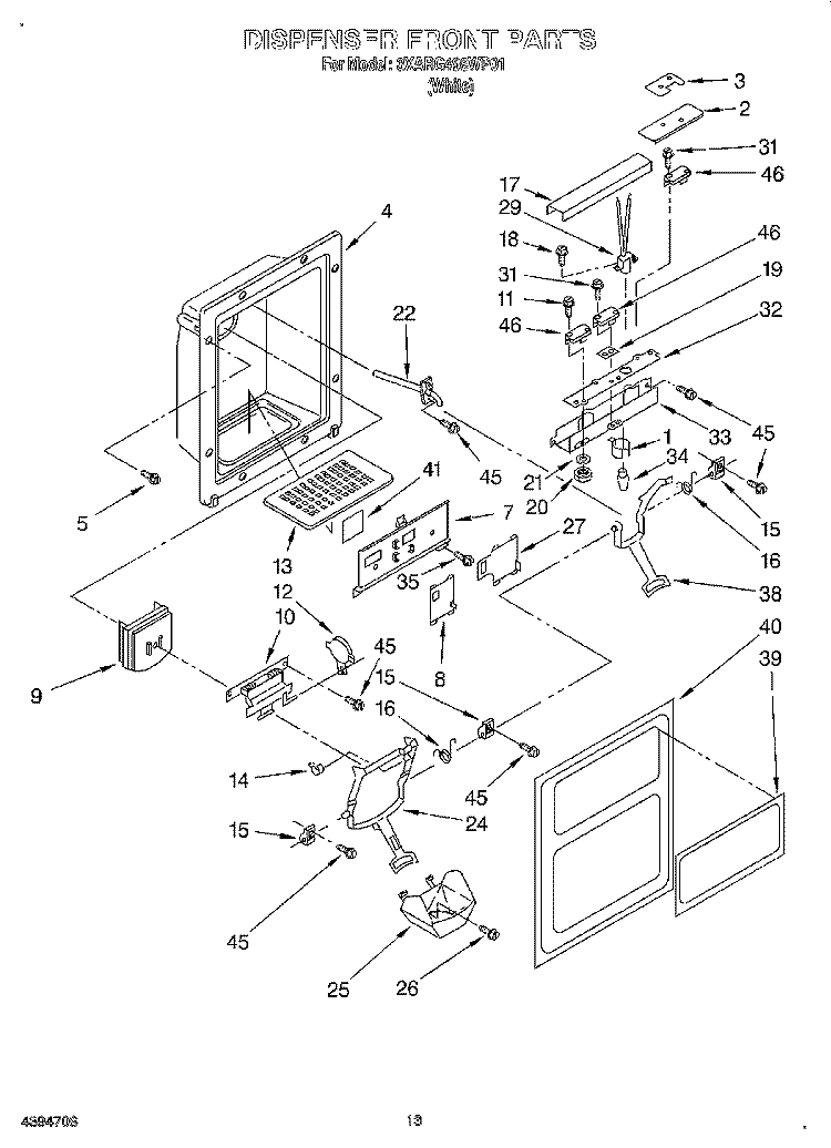 DISPENSER FRONT Diagram and Parts List for 3XARG498WP01  Whirlpool Refrigerator