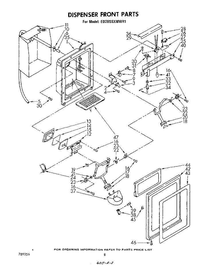 DISPENSER FRONT Diagram and Parts List for ED26SSXMWR1  Whirlpool Refrigerator
