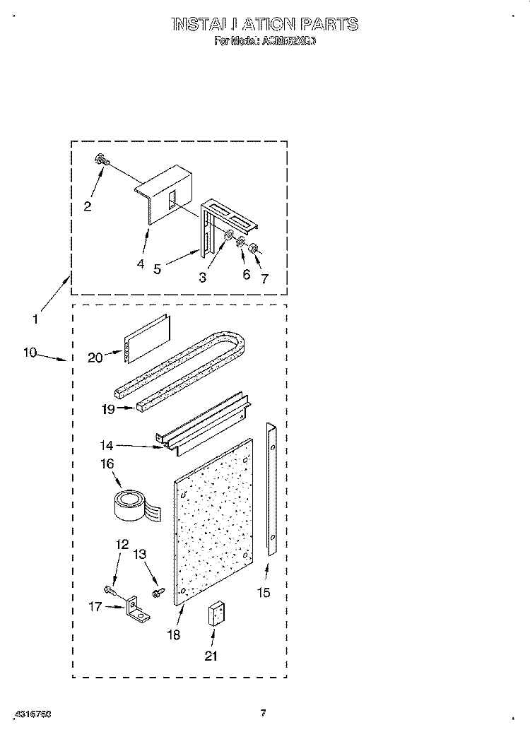 INSTALLATION Diagram and Parts List for ACM052XG0  Whirlpool Air Conditioner