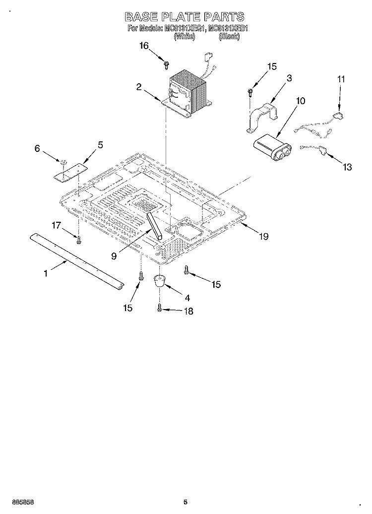 BASE PLATE Diagram and Parts List for MC8131XEQ1  Whirlpool Wall Oven