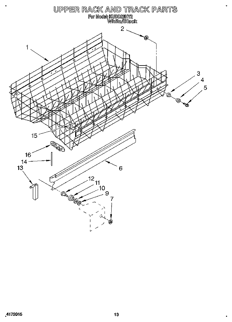 UPPER RACK AND TRACK Diagram and Parts List for KUDD23HY2  KitchenAid Dishwasher