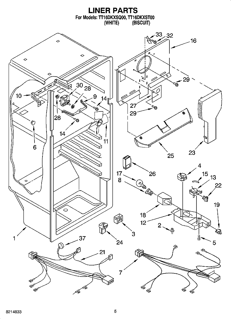 LINER PARTS Diagram and Parts List for TT16DKXST00  Estate Refrigerator