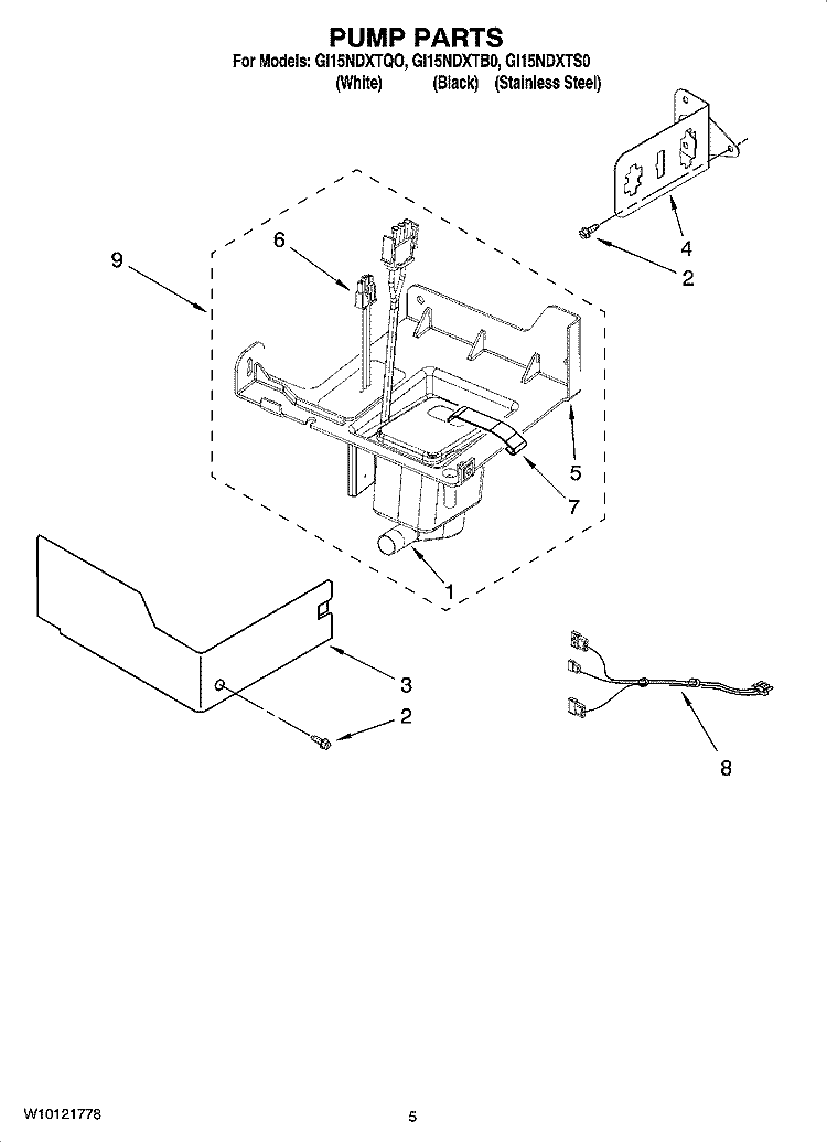 PUMP PARTS Diagram and Parts List for GI15NDXTQO  Whirlpool Ice Maker