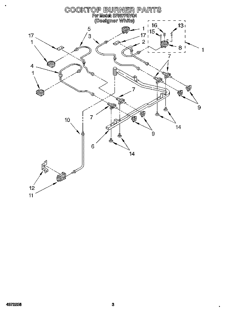 COOKTOP BURNER Diagram and Parts List for SF367PEYQ4  Whirlpool Range