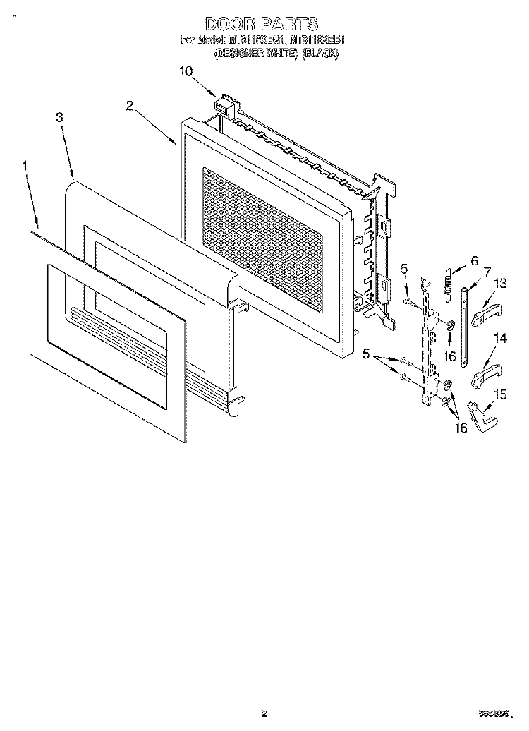 DOOR Diagram and Parts List for MT8118XEB1  Whirlpool Microwave