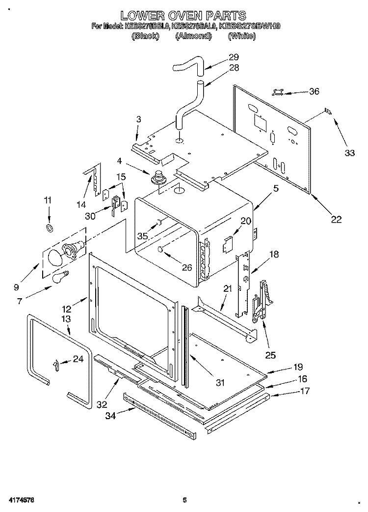LOWER OVEN Diagram and Parts List for KEBS278BBL0  KitchenAid Wall Oven