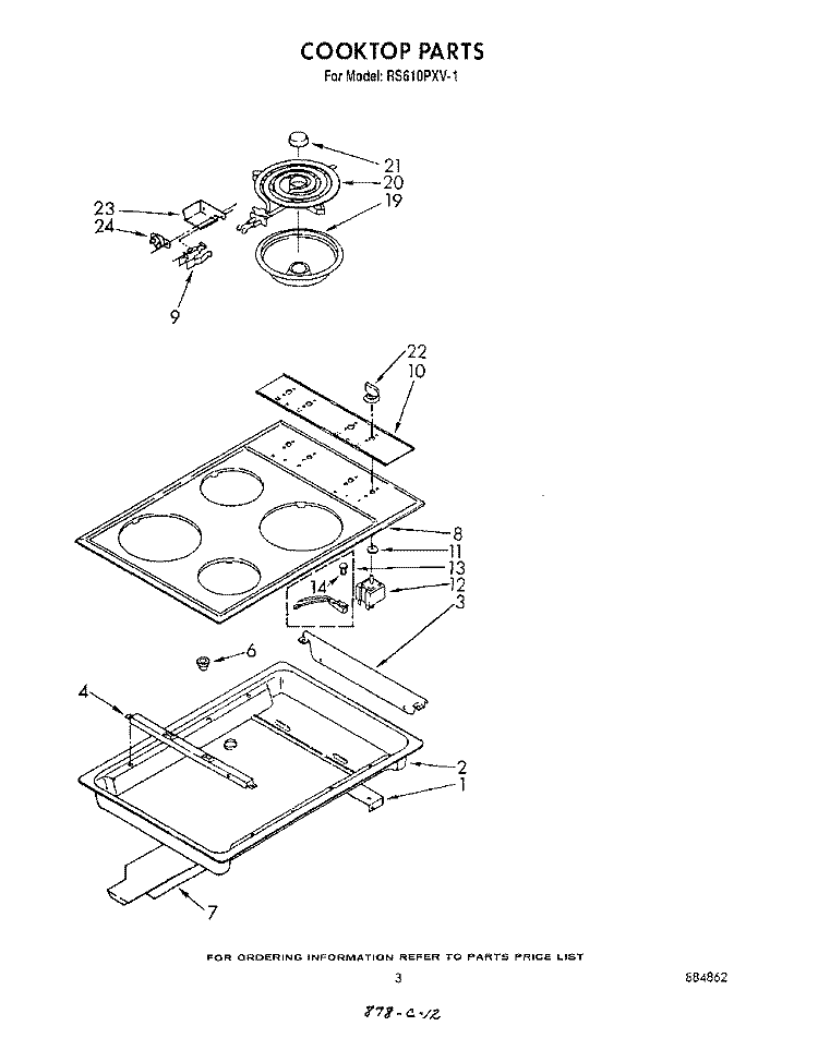 COOKTOP Diagram and Parts List for RS610PXV1  Whirlpool Range