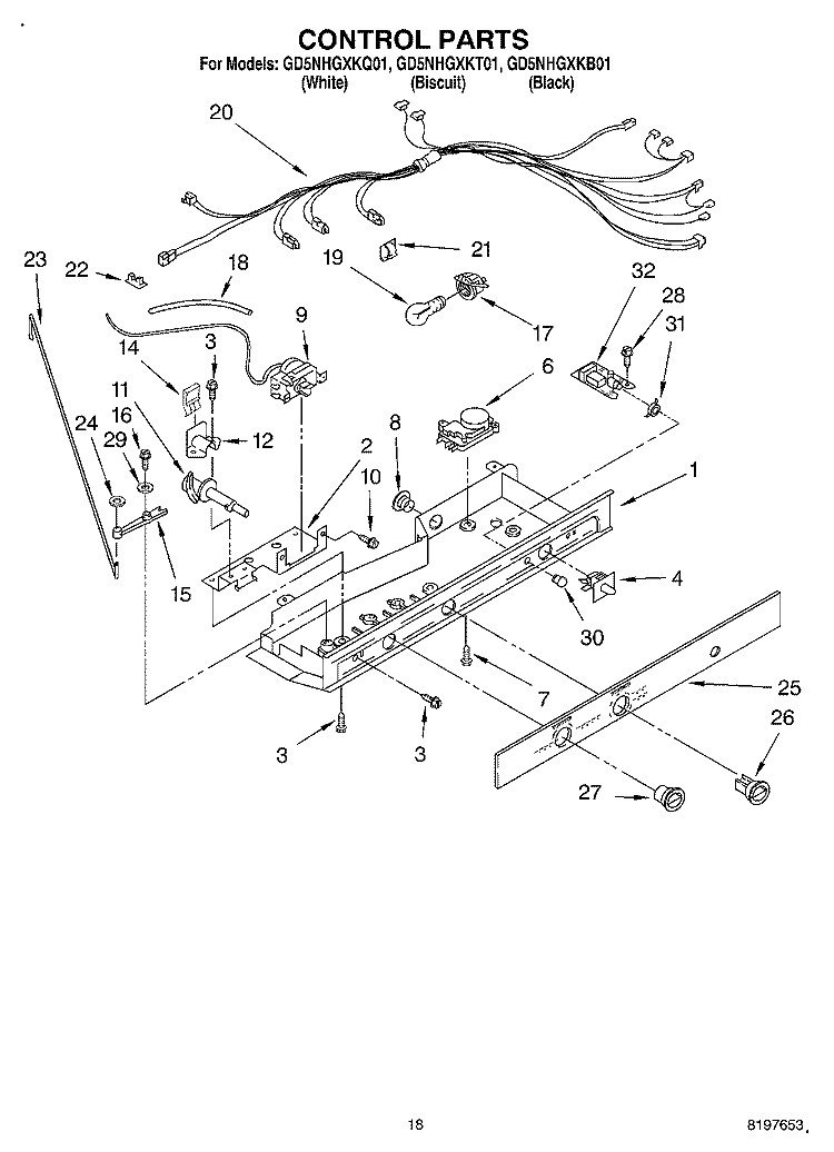 CONTROL Diagram and Parts List for GD5NHGXKB01  Whirlpool Refrigerator
