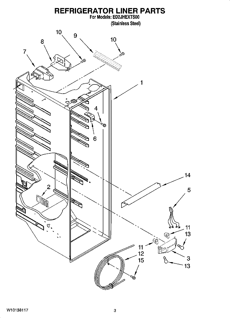 REFRIGERATOR LINER PARTS Diagram and Parts List for ED2JHEXTS00  Whirlpool Refrigerator