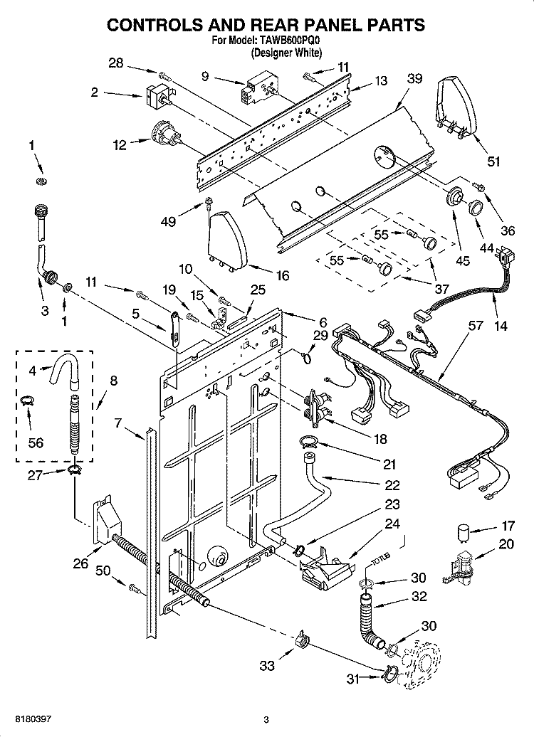 CONTROL AND REAR PANEL PARTS Diagram and Parts List for TAWB600PQ0  Estate Washer