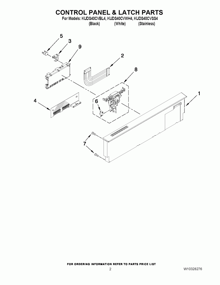 CONTROL PANEL PARTS Diagram and Parts List for KUDS40CVSS4  KitchenAid Dishwasher
