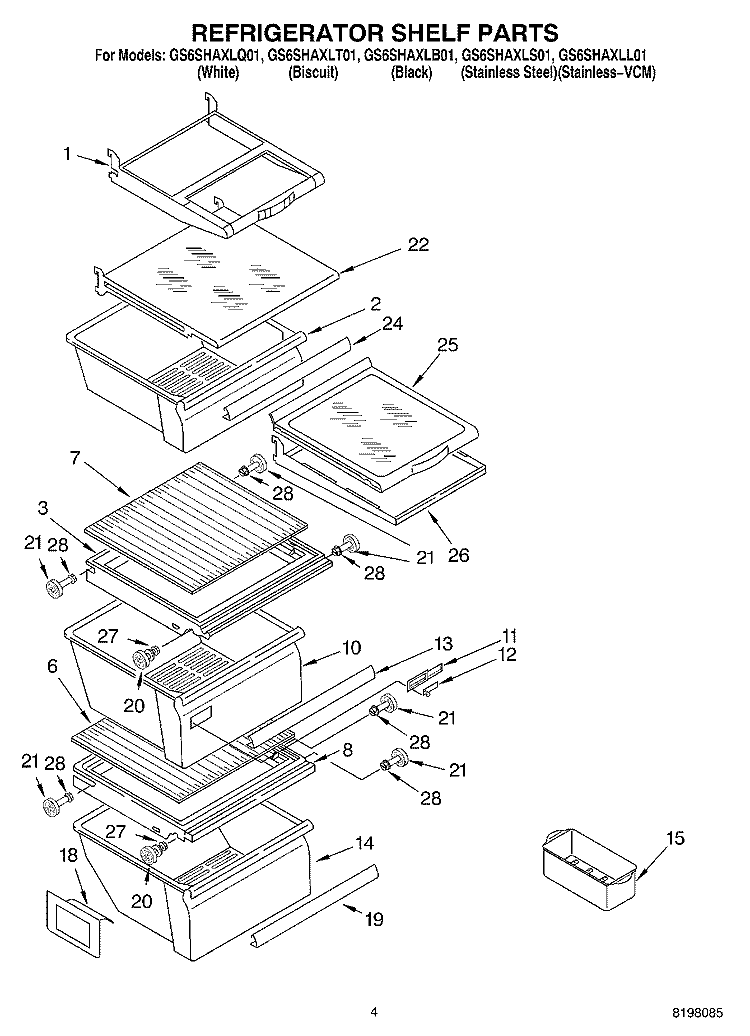 REFRIGERATOR SHELF Diagram and Parts List for GS6SHAXLS01  Whirlpool Refrigerator