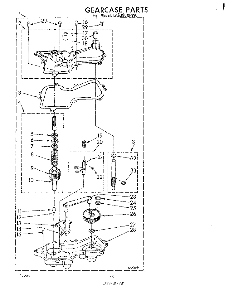 GEARCASE Diagram and Parts List for LA5380XPW0  Whirlpool Washer