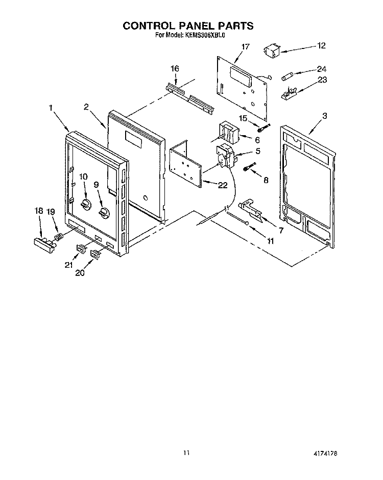 CONTROL PANEL Diagram and Parts List for KEMS306XWH0  KitchenAid Wall Oven