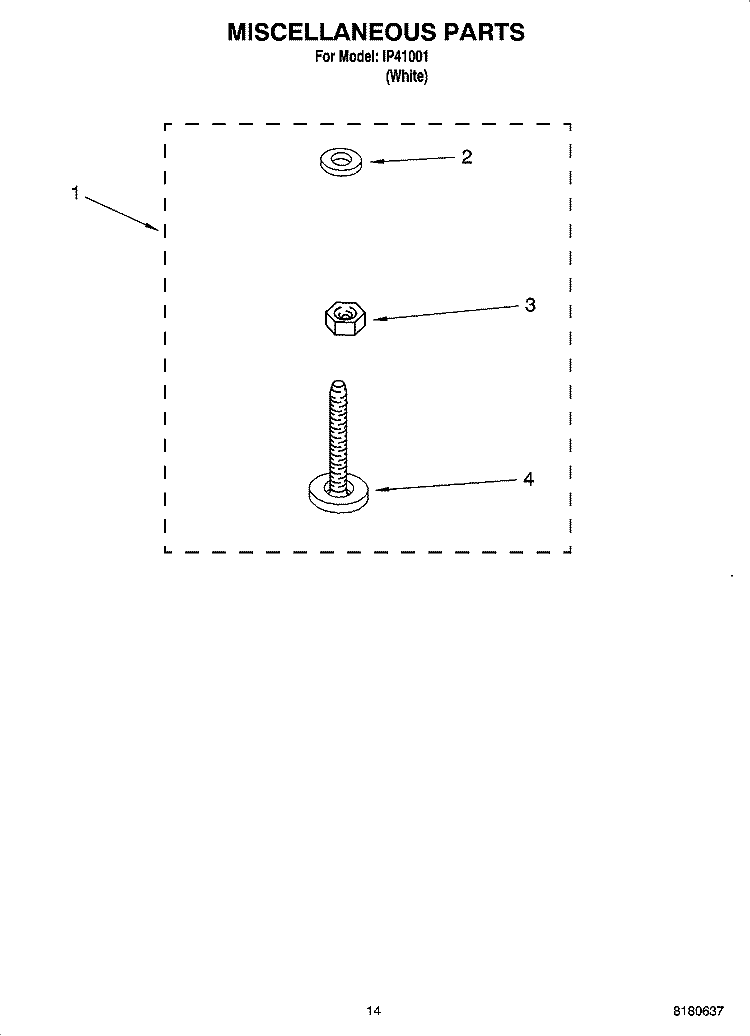 MISCELLANEOUS  PARTS, OPTIONAL PARTS (NOT INCLUDED) Diagram and Parts List for IP41001  Inglis Washer