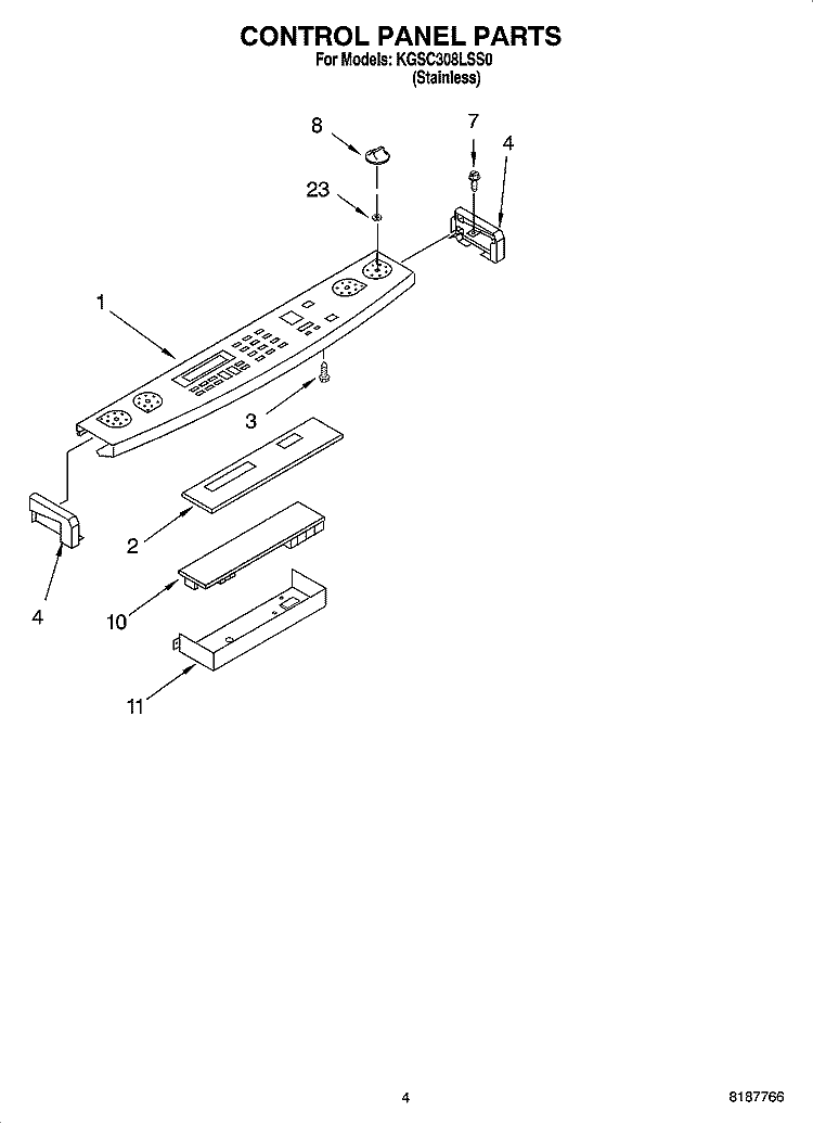 CONTROL PANEL PARTS Diagram and Parts List for KGSC308LSS0  KitchenAid Range
