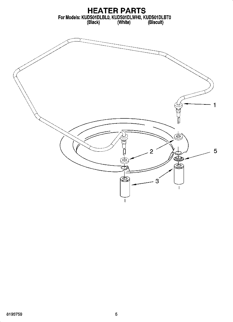 HEATER PARTS Diagram and Parts List for KUDS01DLBT0  KitchenAid Dishwasher