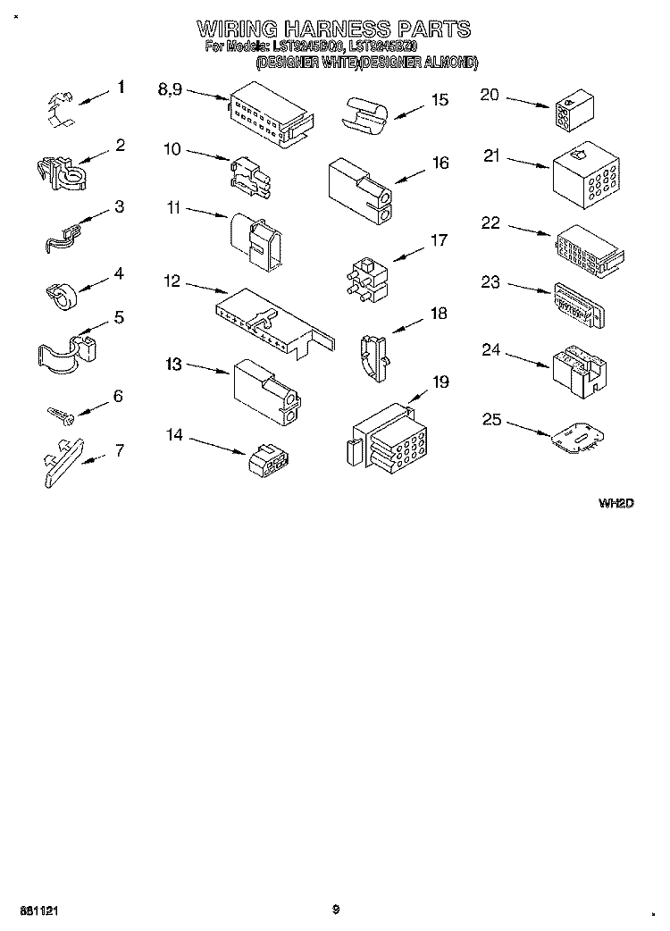 WIRING HARNESS Diagram and Parts List for LST9245BQ0  Whirlpool Washer