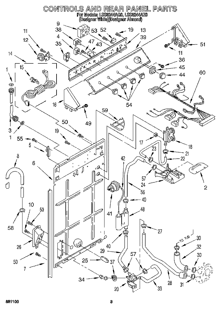 CONTROLS AND REAR PANEL Diagram and Parts List for LSS8244AZ0  Whirlpool Washer