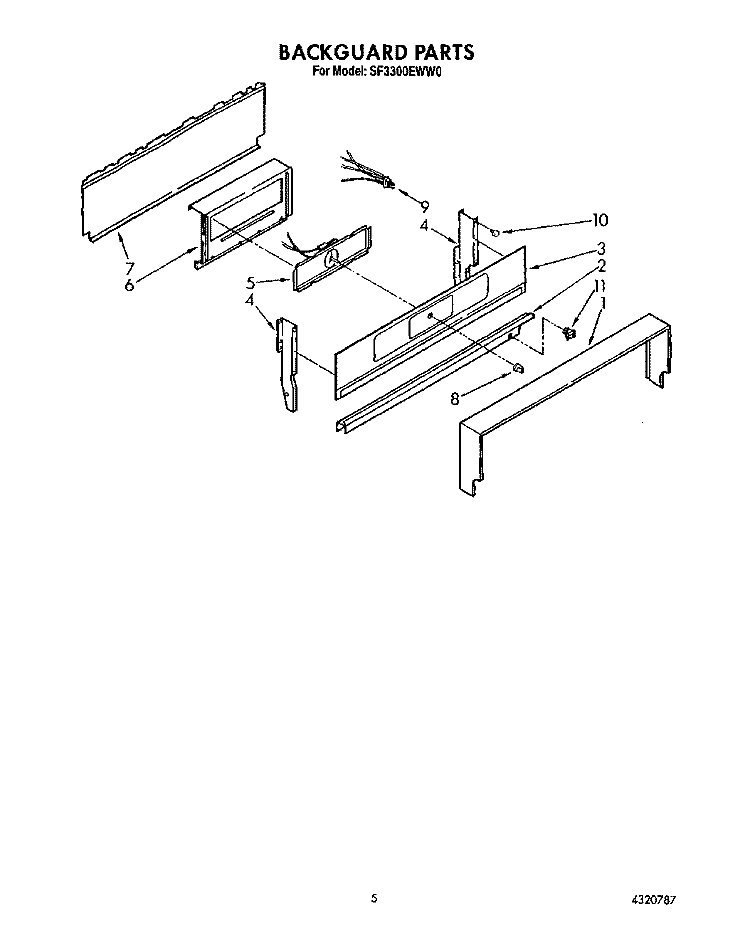 BACKGUARD Diagram and Parts List for SF3300EWW0  Whirlpool Range
