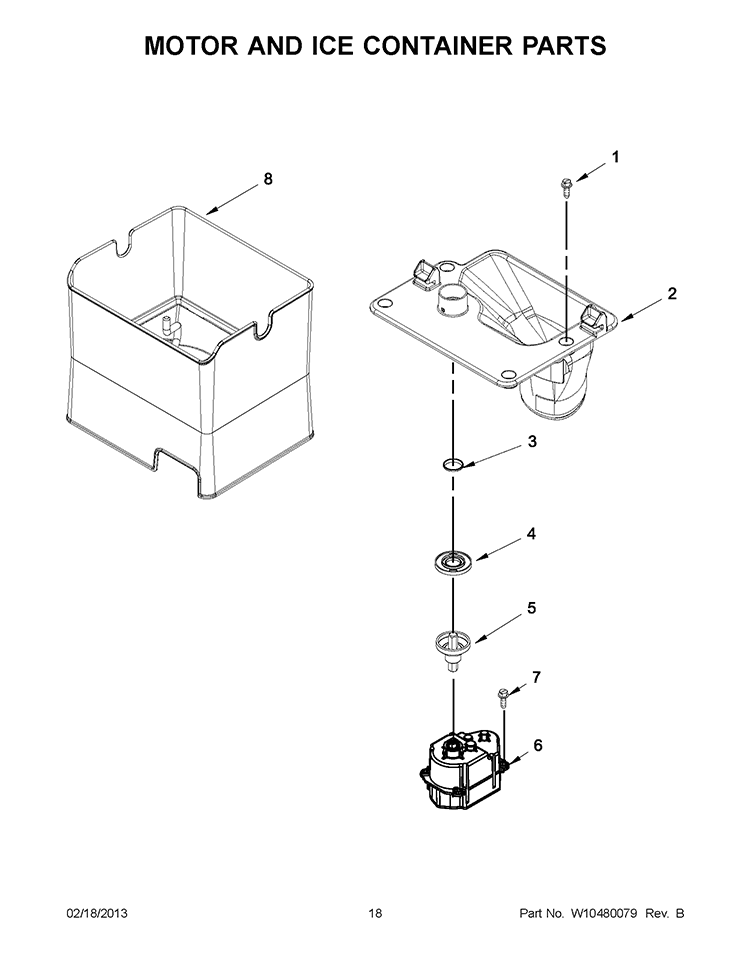 MOTOR AND ICE CONTAINER PARTS Diagram and Parts List for WRF990SLAB00  Whirlpool Refrigerator