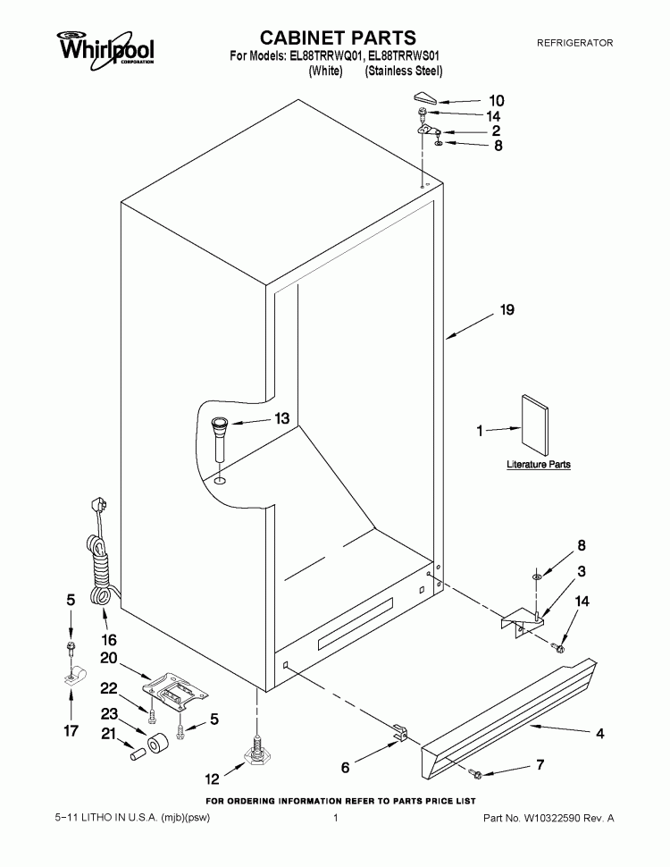 CABINET PARTS Diagram and Parts List for EL88TRRWS01  Whirlpool Refrigerator