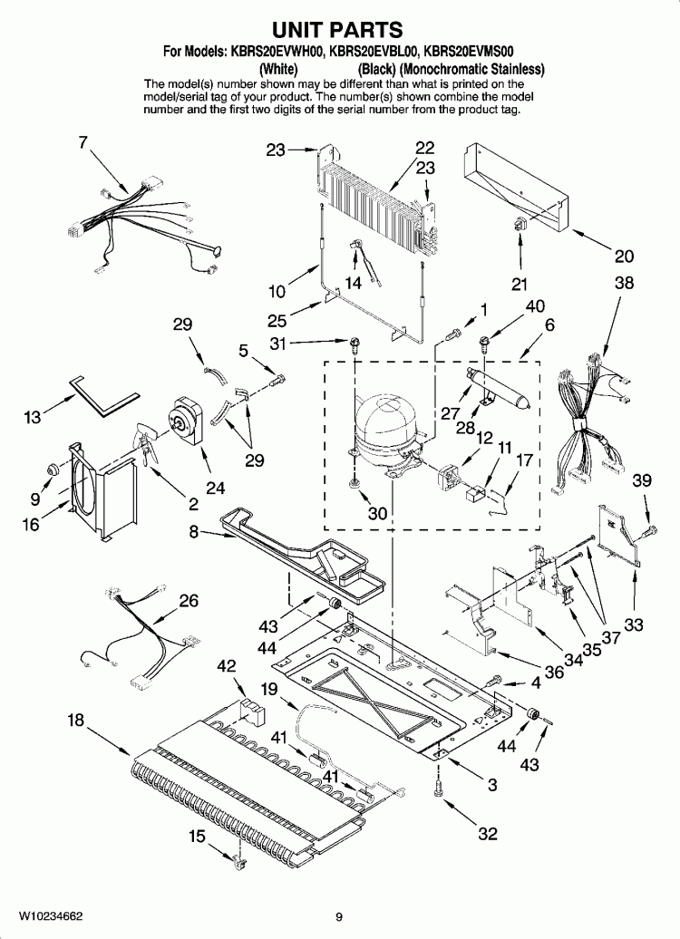 UNIT PARTS Diagram and Parts List for KBRS20EVWH00  KitchenAid Refrigerator