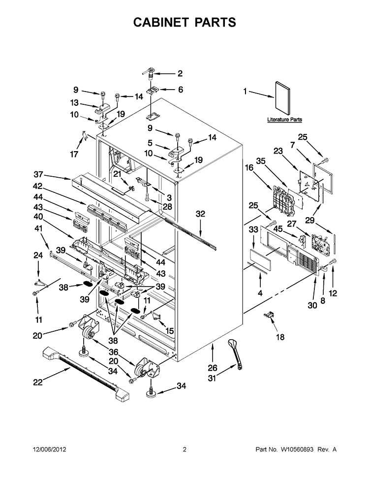 CABINET PARTS Diagram and Parts List for KFXS25RYWH5  KitchenAid Refrigerator