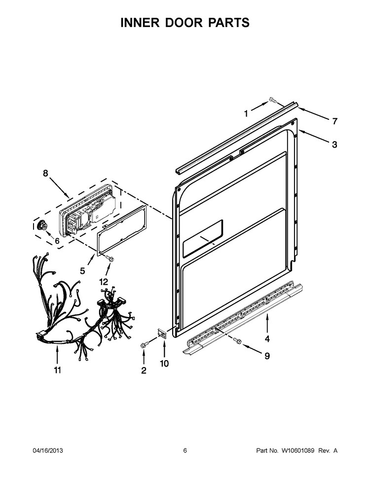 INNER DOOR PARTS Diagram and Parts List for WDF780SLYB2  Whirlpool Dishwasher