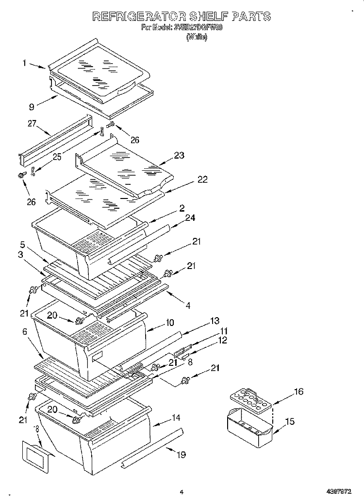 REFRIGERATOR SHELF Diagram and Parts List for 3VED27DQFW00  Whirlpool Refrigerator