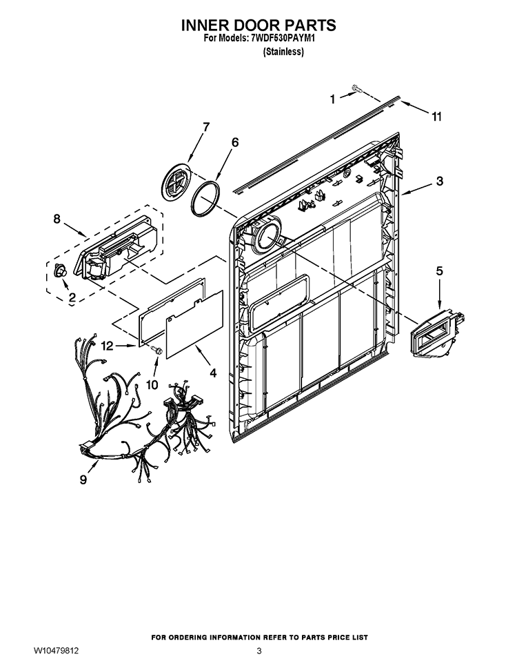 INNER DOOR PARTS Diagram and Parts List for 7WDF530PAYM1  Whirlpool Dishwasher