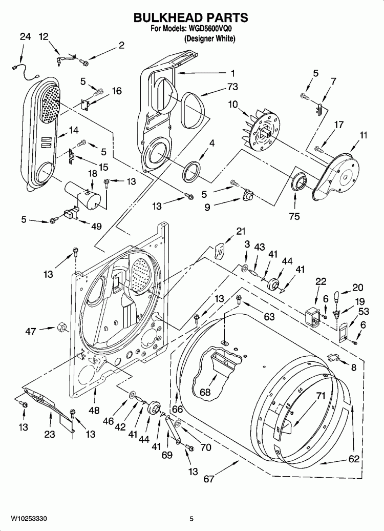 BULKHEAD PARTS Diagram and Parts List for WGD5600VQ0  Whirlpool Dryer