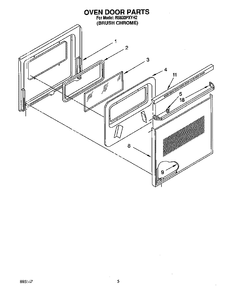 OVEN DOOR Diagram and Parts List for RS630PXYH2  Whirlpool Range