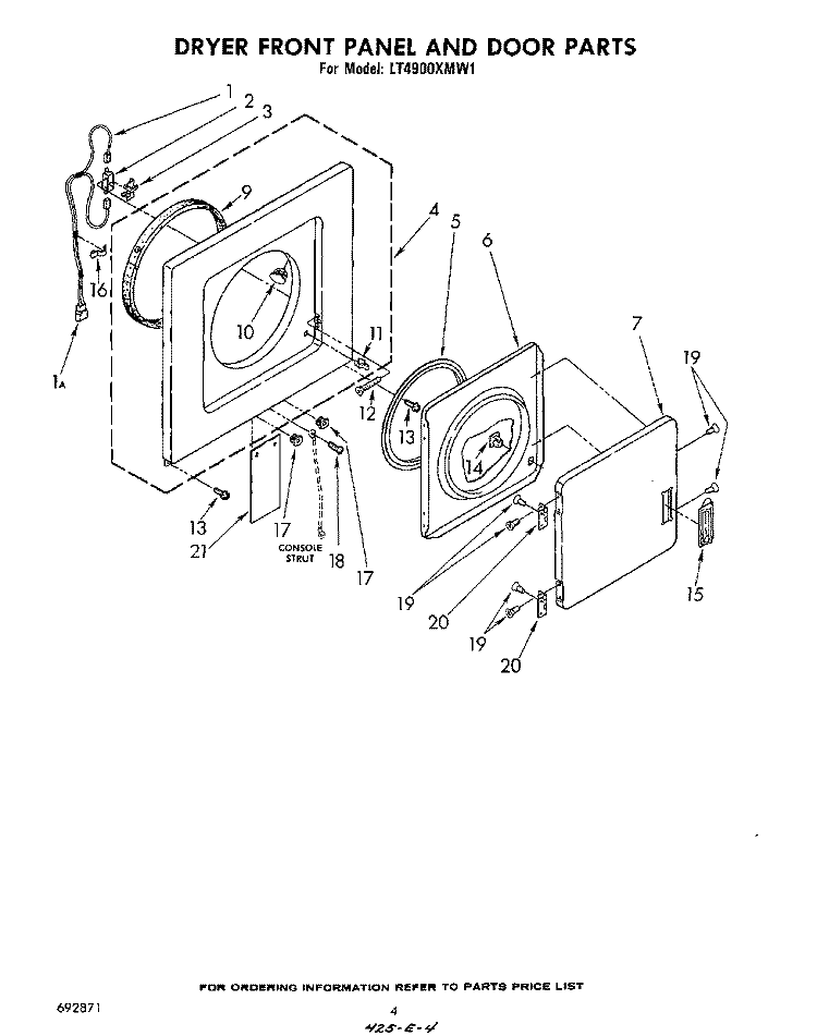 DRYER FRONT PANEL AND DOOR Diagram and Parts List for LT4900XMW1  Whirlpool Washer Dryer Combo