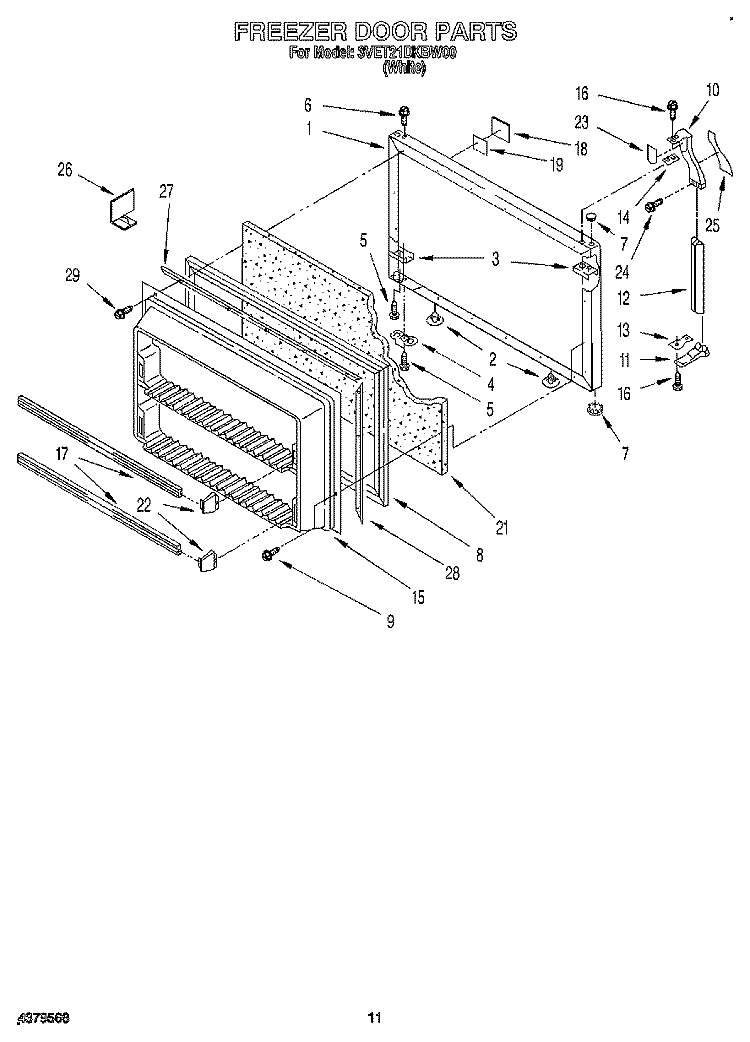 FREEZER DOOR Diagram and Parts List for 3VET21DKBW00  Whirlpool Refrigerator