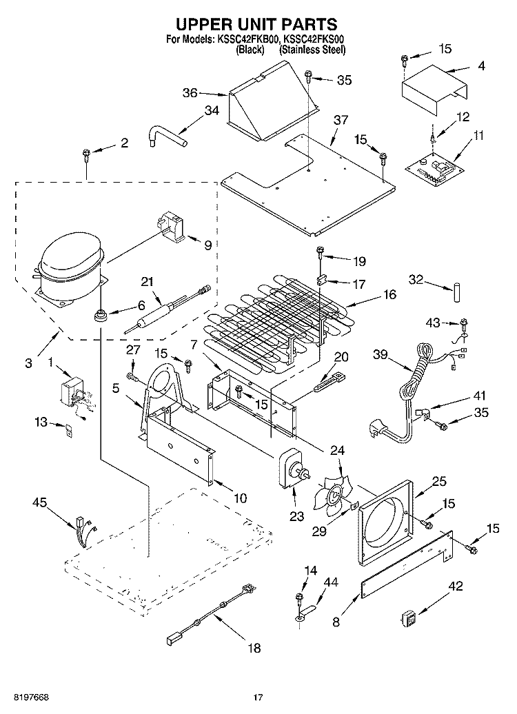 UPPER UNIT Diagram and Parts List for KSSC42FKB00  KitchenAid Refrigerator
