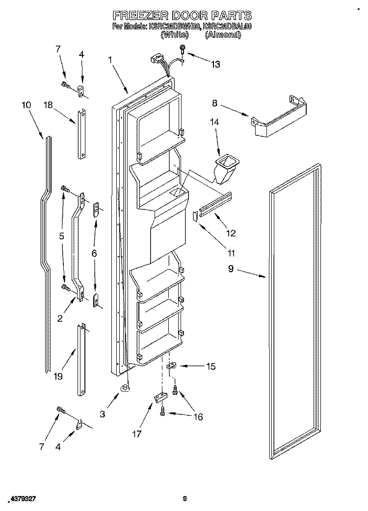 FREEZER DOOR Diagram and Parts List for KSRC25DBAL00  KitchenAid Refrigerator