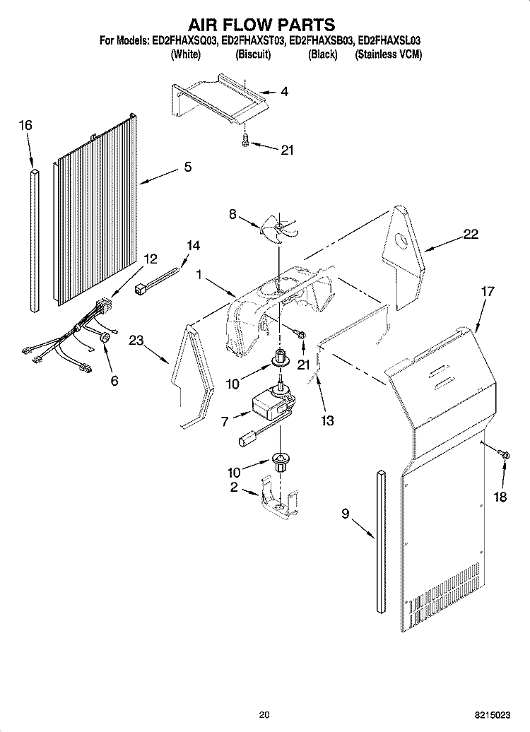 AIR FLOW PARTS, OPTIONAL PARTS (NOT INCLUDED) Diagram and Parts List for ED2FHAXSL03  Whirlpool Refrigerator