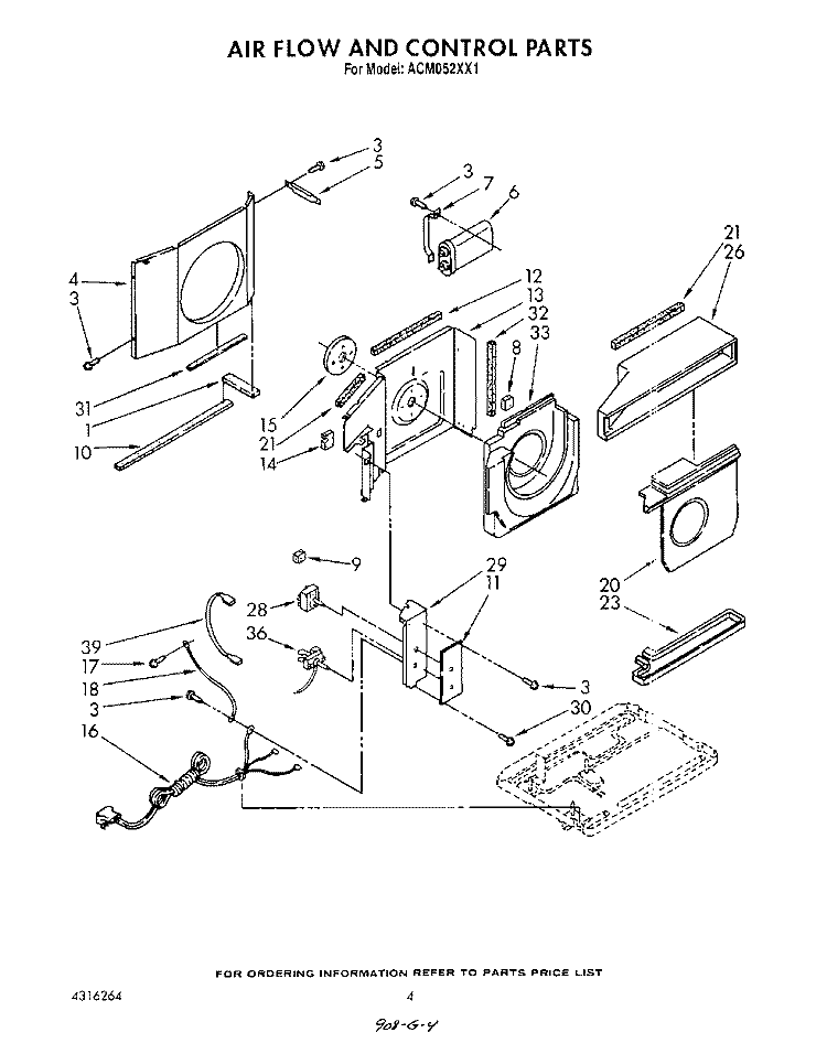 AIR FLOW AND CONTROL Diagram and Parts List for ACM052XX1  Whirlpool Air Conditioner