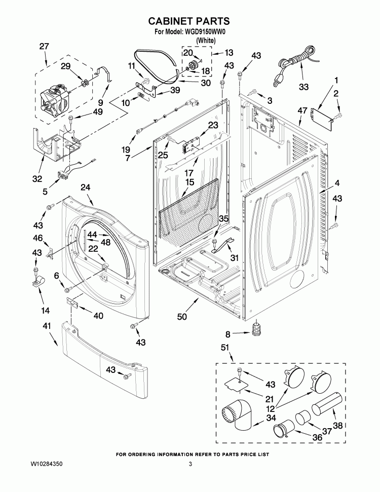 CABINET PARTS Diagram and Parts List for WGD9150WW0  Whirlpool Dryer