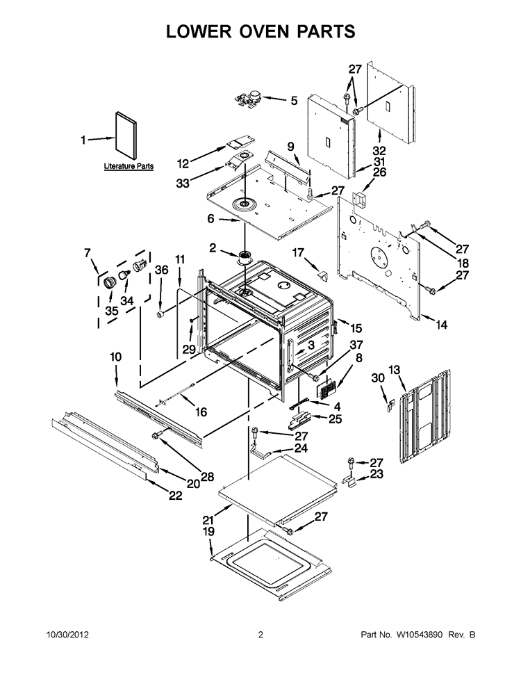 LOWER OVEN PARTS Diagram and Parts List for WOD51EC7AS01  Whirlpool Wall Oven