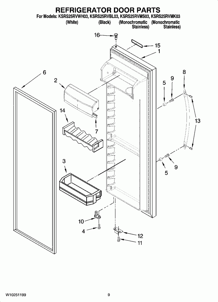 REFRIGERATOR DOOR PARTS Diagram and Parts List for KSRS25RVMK03  KitchenAid Refrigerator