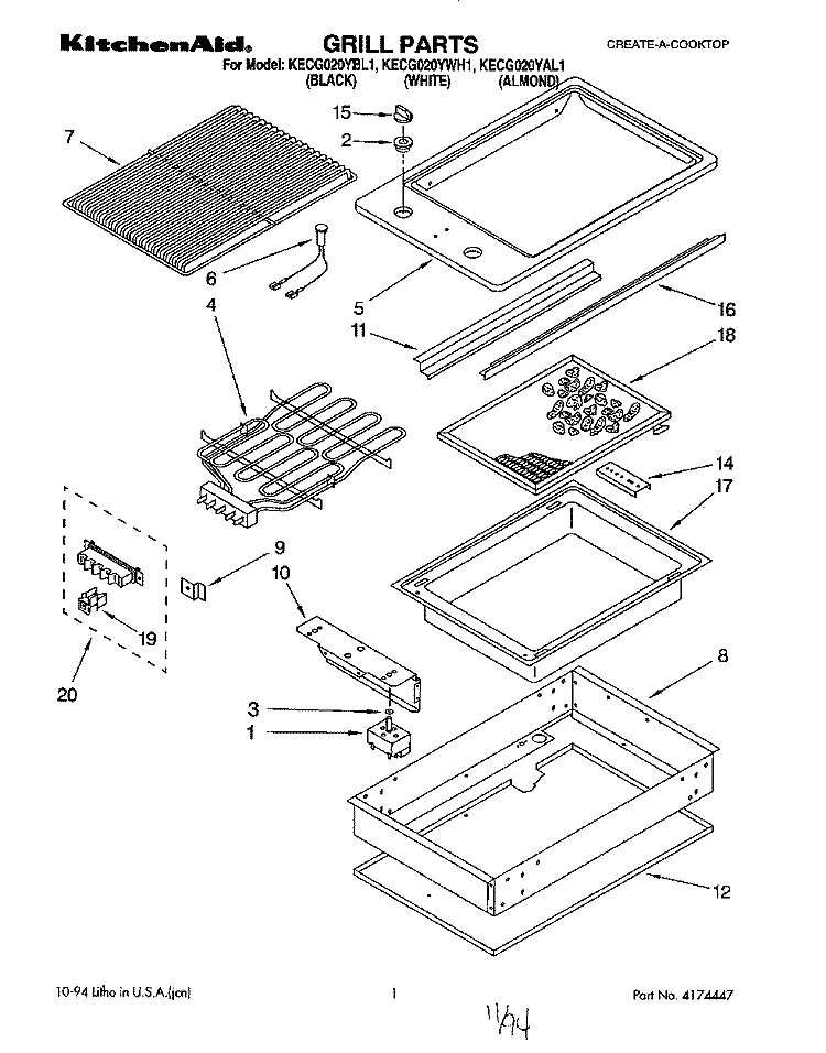 SECTION Diagram and Parts List for KECG020YAL1  KitchenAid Cooktop