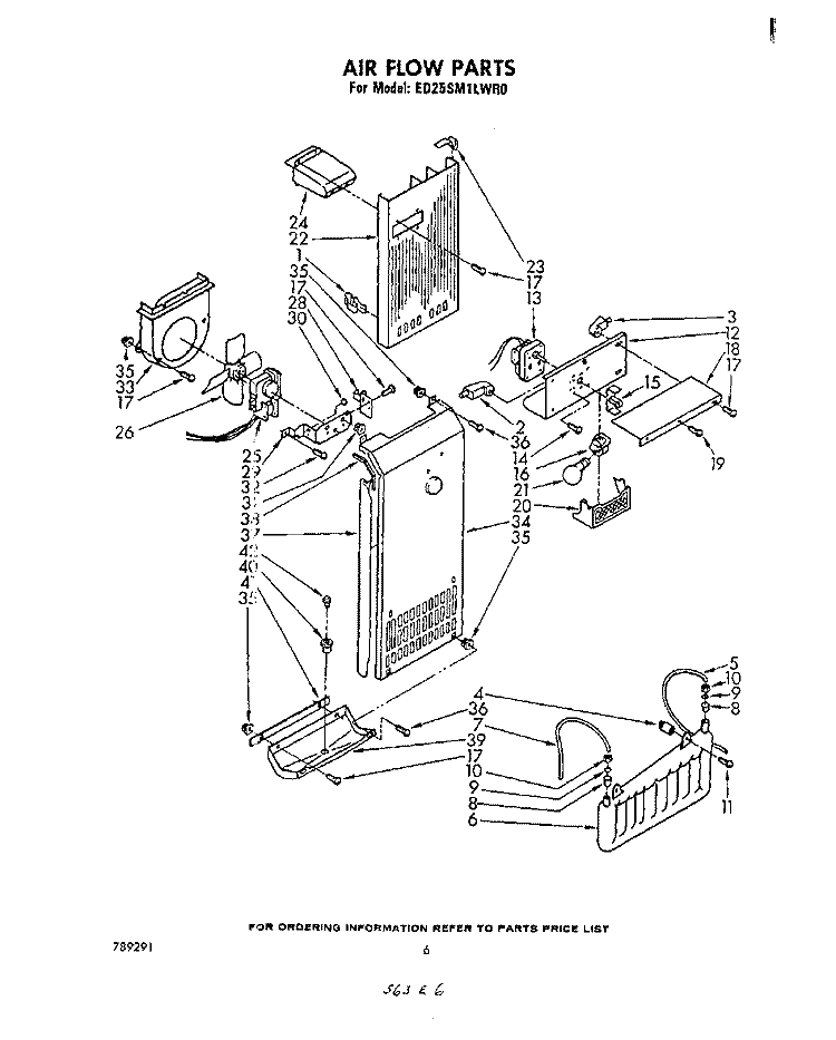 AIR FLOW Diagram and Parts List for ED25SM1LWR0  Whirlpool Refrigerator