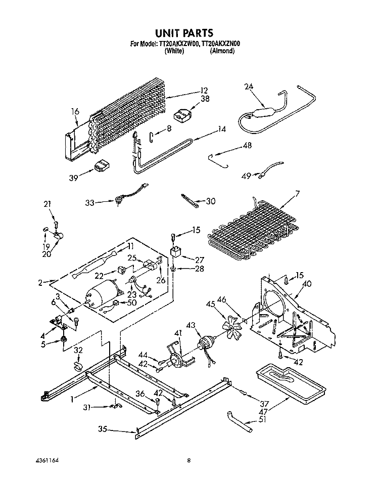 UNIT Diagram and Parts List for TT20AKXZN00  Whirlpool Refrigerator