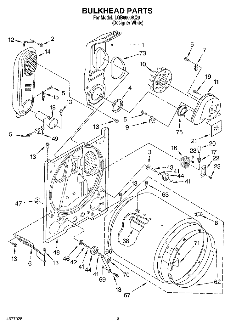 BULKHEAD Diagram and Parts List for LGB6000KQ0  Whirlpool Dryer