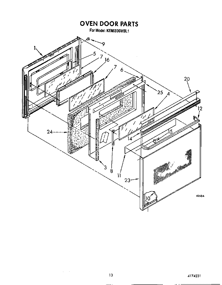 OVEN DOOR Diagram and Parts List for KEMI300WBL1  KitchenAid Microwave Oven Combo