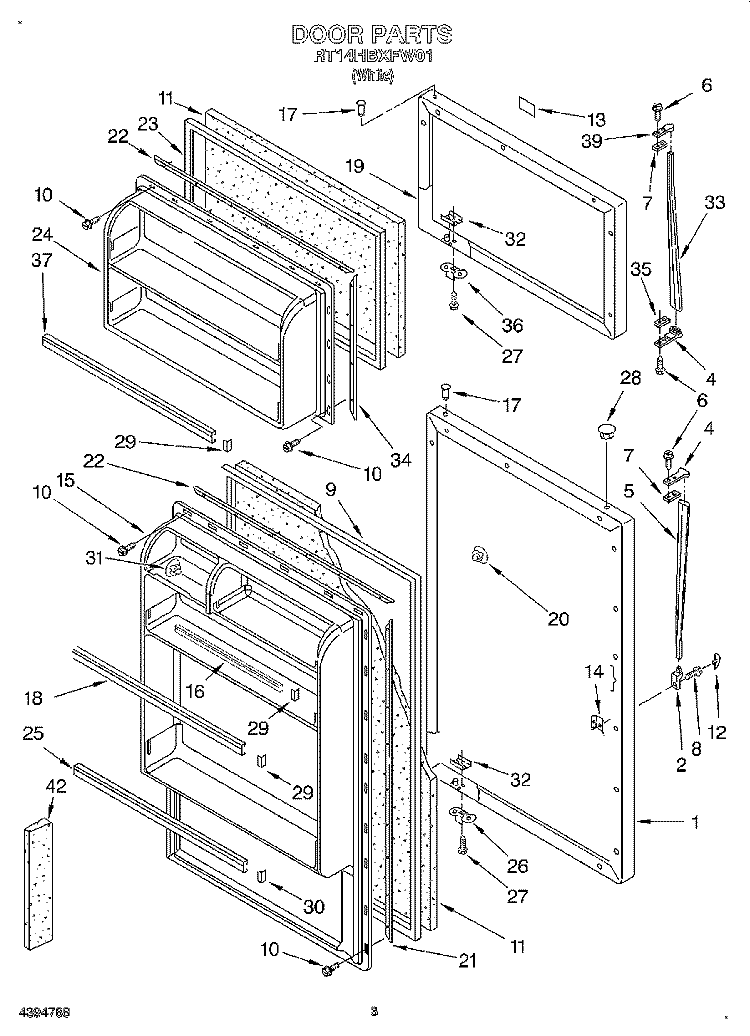 DOOR Diagram and Parts List for RT14HBXFW01  Roper Refrigerator