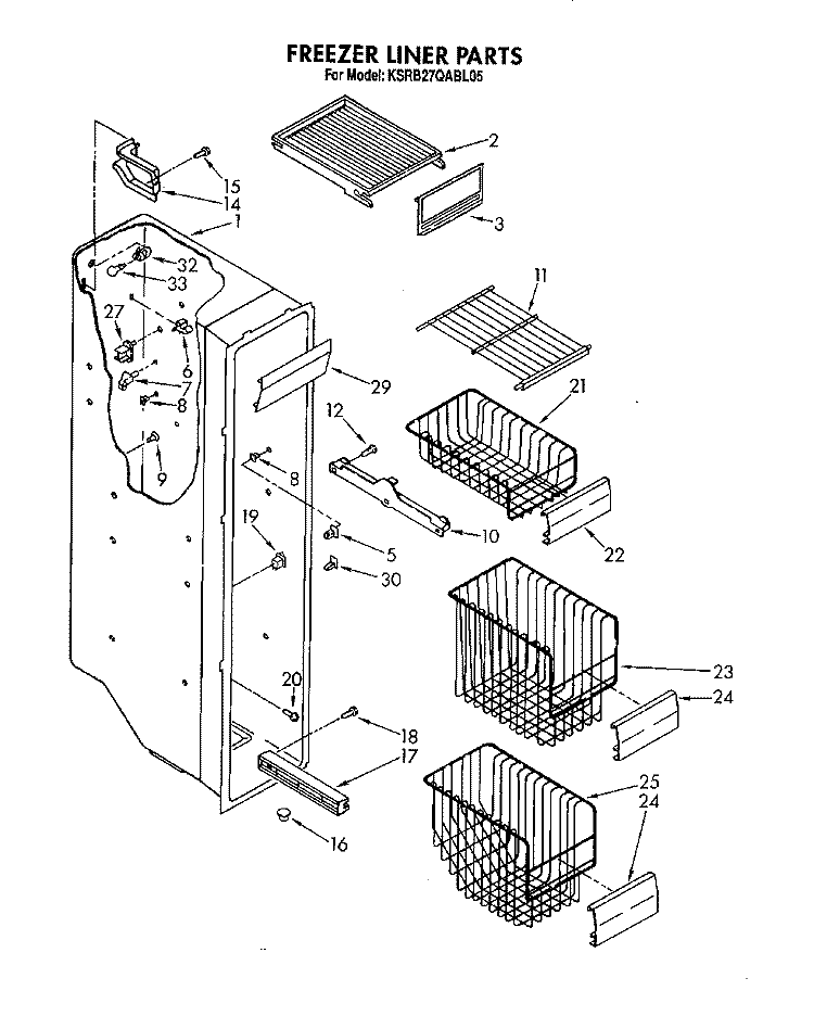 FREEZER LINER Diagram and Parts List for KSRB27QABL05  KitchenAid Refrigerator