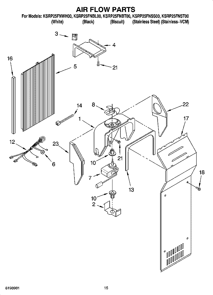 AIR FLOW PARTS Diagram and Parts List for KSRP25FNBT00  KitchenAid Refrigerator